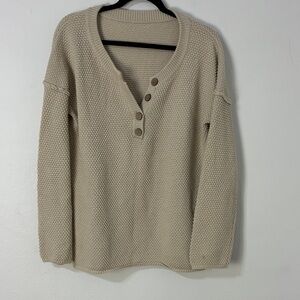 Cozy Cream Waffle Knit Henley Sweater Rustic CabinCore Outdoorsy Relaxed Size XL